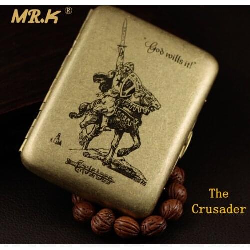 MR.K Vintage Style MRK101 The Crusader Male Brass 20 Cigarettes Boxes Cigarette Case Smoking Accessaries with Gift Box Smoke Box