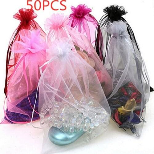 50pc Organza Bags Jewelry Candy Bag Wedding Favors Bags Mesh Gift Pouches