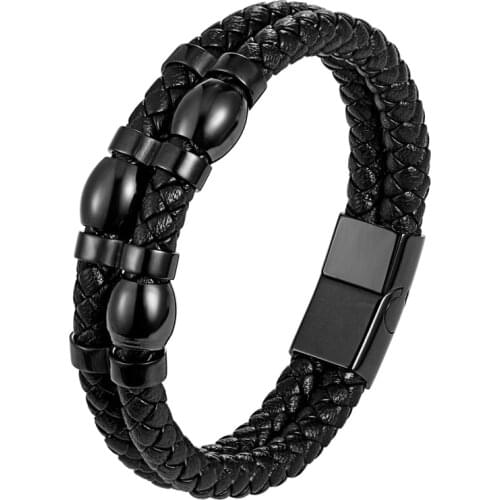 2019 New Fashion Genuine Leather Bracelet Men stainless steel Black Color Special Jewelry For Women Fine Gift Pulseira Masculina