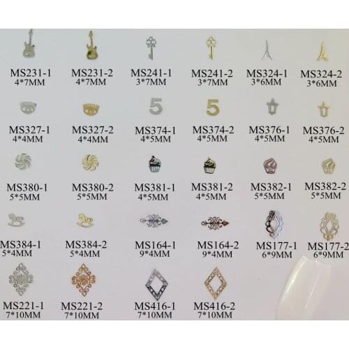 100pcs/bag Silver/Gold Guitar Key Tower Five Cupcake Diamond-Shape non-adhesive Soft Metal Sticker Nail Art Decoration