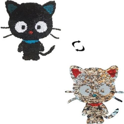 Cat Animals Reversible Change Color Sequins Sew on Patches for Clothes DIY Patch Applique Bag Clothing Coat Jeans Craft Decor