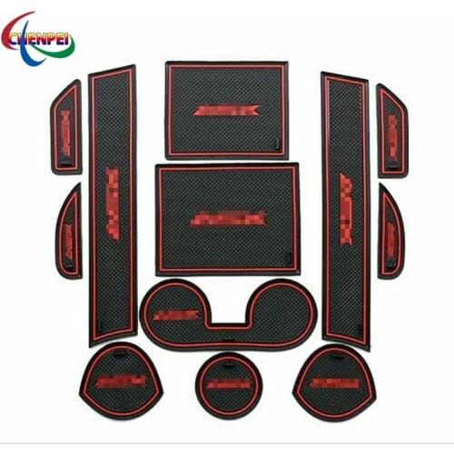For Mitsubishi ASX-2015 12 Pcs Non-slip Interior Door Cup Holder Rubber Mats Red Line