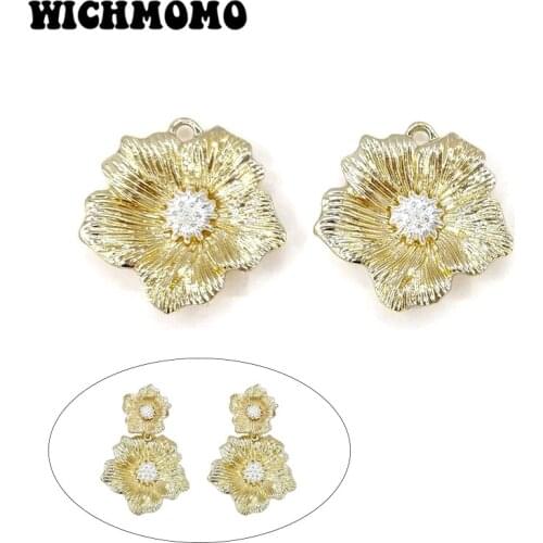 New 4 Pieces High Quality Zinc Alloy Plated Gold Peach Flowers Charms Pendants for DIY Earrings Necklace Jewelry Accessories