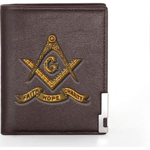 New Free and Accepted Masons Mens Wallet Leather Purse For Men Credit Card Holder Short Male Slim Coin Money Bags