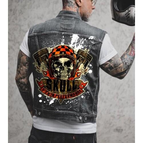 Fist printing independent station European and American punk lapel single-breasted motorcycle style denim vest mens clot