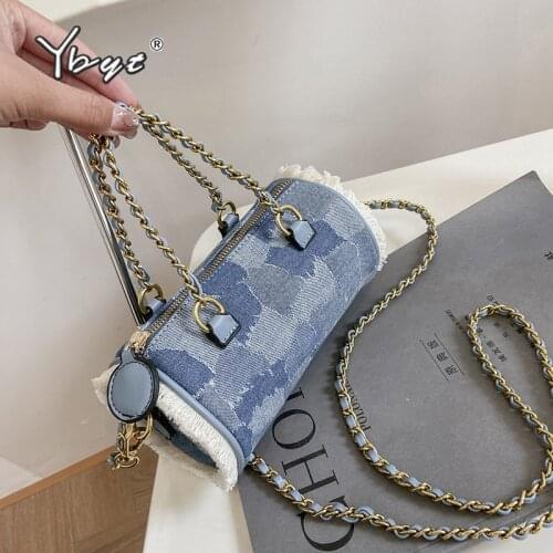 Casual Panelled Denim Chain Crossbody Bags For Women 2021 New Summer Female Shoulder Cylinder Bags Fashion Small Tote Handbags