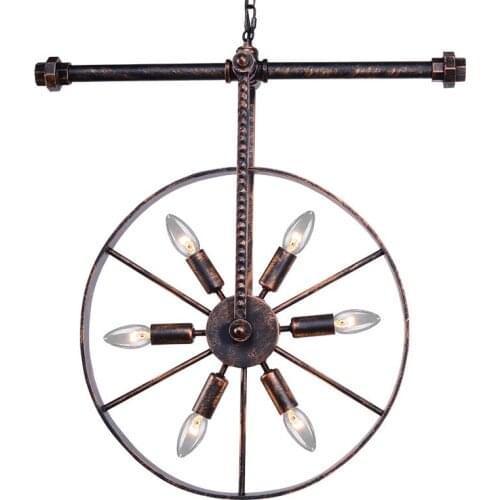 Industry retro loft pendant lamps iron wheel pipe lighting fixture restaurant dining room pub bar cafe lights MING