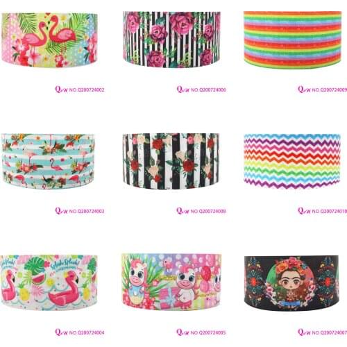 Q&N ribbon 16mm ~ 75mm summer Flamingo Unicorn Gift Box With Logo DIY Crafts Party /FOE Party Decoration