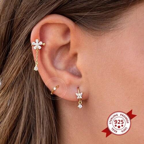 Han Fan New Style 925 Silver Ear Needle 18K Gold-Plated Letter C Stud Earrings Zircon Compact Luxury Womens Party Jewelry