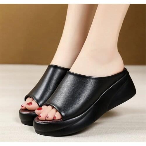 Slippers Womens Summer 2021 New National Style Outdoor Wear Slope Heel Sandals Fish Mouth Muffin Thick Bottom Retro Cool Shoes