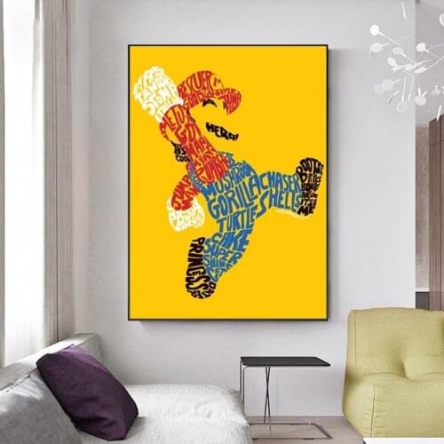 Modern Cartoon Poster Josh Mirman Wordy Mario Canvas Painting Posters and Prints Wall Pictures For Kids Room Cuadros Home Decor
