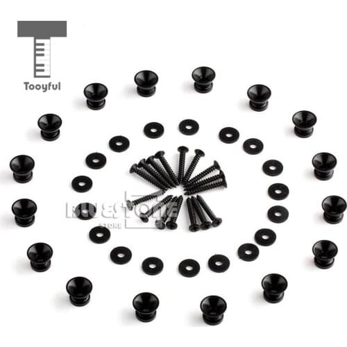 Tooyful High Quanlity 16Pcs Metal Iron Guitar Bass End Pin Strap Buttons Locks& Cushions&Screws Tools for Guitars Bass Black