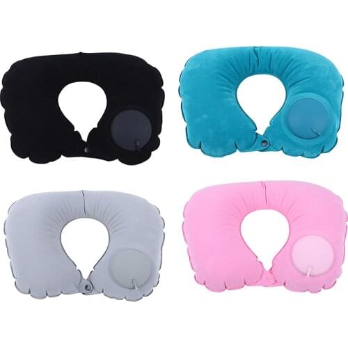 U-Shape Inflatable Car Pillow Travel Headrest Neck Pillow Portable Push-type Automatic Inflatable Pillow Car Airplane Pillow