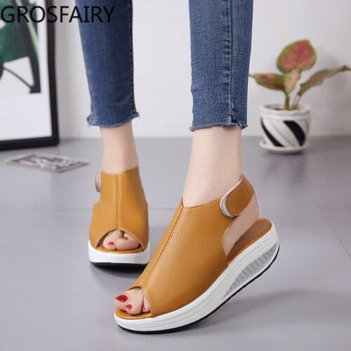 2021 Womens Sandals Platform Casual Shoes Womens Fish Mouth Sandals Velcro Platform Sandals and Slippers High Heels Women