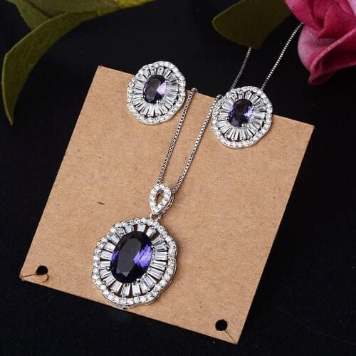 Funmode Fashion Austrian Purple Green Crystal Small Necklace Earrings Jewelry Sets Women Vocation Decoration FS17