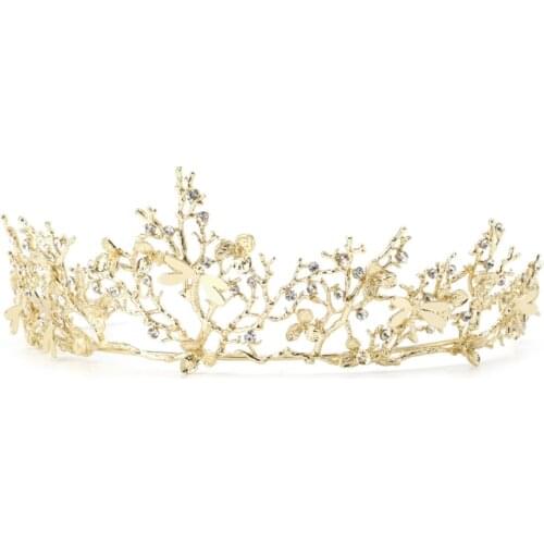Women Gold Rhinestone Flower Bridal Crown Tiaras Wedding Diadem Hair Accessories