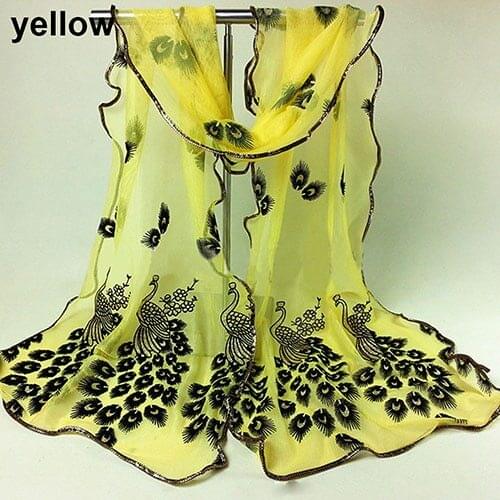 Women Fashion Peacock Flower Embroidered Lace Scarf Long Soft Wrap Shawl Stole