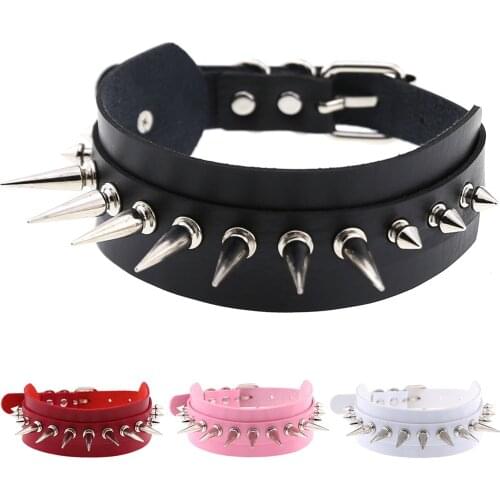 Women punk spiked rivet collar Necklace fashion handmade double leather necklace collarbone choker chain jewlery necklace