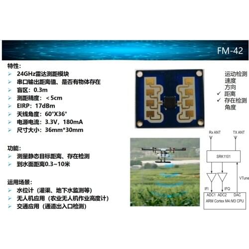 24G Microwave Radar Module FM-42 Is Suitable for Industrial Water Level Gauge Plant Protection UAV Transportation Applications