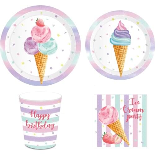 8 Guests Disposable Tableware Sets Summer DIY Ice Cream Theme Birthday Party Baby Shower Party Decorations