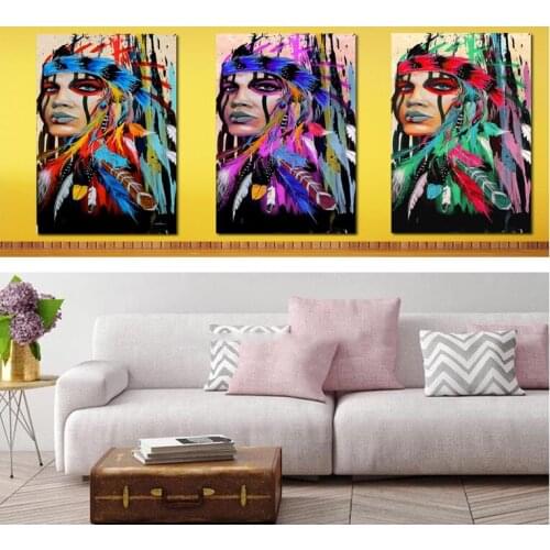 Diamond Painting Indians woman 3pcs Mosaic diamond Full Square Round Diamond Embroidery full square round drill for wall art