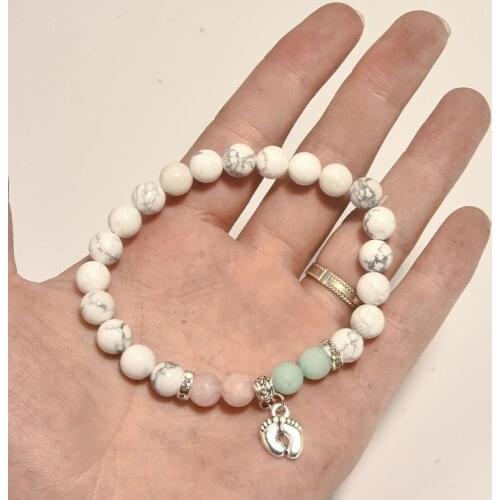 Pregnancy Wish Bracelets Footprints Charm White Beads Stone Bracelet Women Jewelry Wishes for Congratulations Wedding Ornament