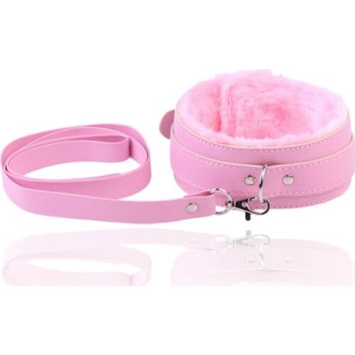 Pu Leather Plush Neck Bondage Collar Chain Bdsm Bondage Restraint Fetish Slave Traction Chain Adult Game Sex Toys For Couples