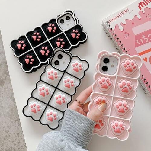 Cartoon Cute cats paw silicone Phone case For 12 Mini 11 Pro Max XR X XS MAX 6 7 8 plus SE20 Antistress Sensory Game Soft Cover