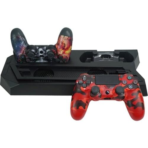 Dual Controller Black Vertical Charging Dock Console Cooling Fan Stand for Playstation 4 PS4 Consol with Station 3USB Port