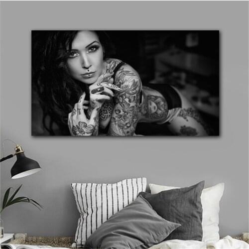 Sexy Inked Tattoo Girls Artistic Woman Portrait Poster Canvas Painting Wall Art Picture Canvas Art Print Living Room Home Decor