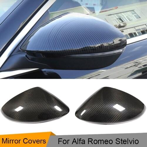 One Pair Car Rear View Mirror Covers Caps for Alfa Romeo Stelvio 2017 2018 Carbon Fiber Side Mirror Caps Covers Add On Style
