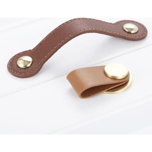 Leather Furniture Handle Pendant Pull Elegant Single/Double Holes Knob Brown/Beige w/screw 14.5cm/5.5cm Drawer/Kitchen/Cupboard