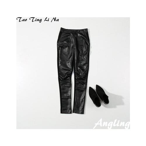 Top brand Women New 2020 Fashion Genuine Real Sheep Leather Pants C17 high quality