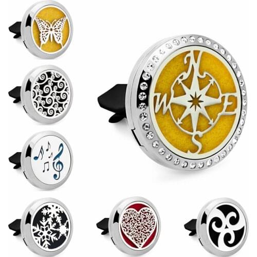 CG671-CG692 Dog Bird Cross Mimi 30mm magnet Car Diffuser Locket 316L Stainless Steel Car Perfume Locket vent clip Free 10Pads