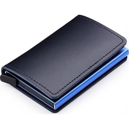 Wholesale Card Id Holders 100% Genuine Leather Credit Card Holder Aluminium RFID Blocking Card Holder Mini Card Wallet For Men