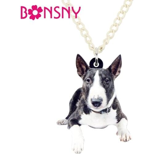 Bonsny Acrylic American Pit Bull Terrier Dog Necklace Pendant Collar Fashion Cartoon Animal Jewelry For Women Girl Kid Accessory