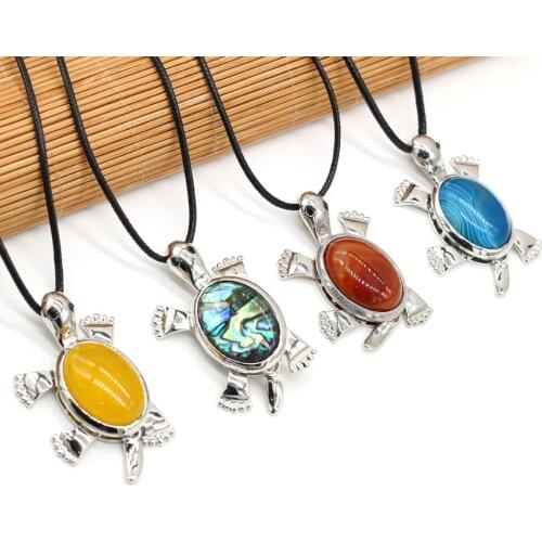Natural Stone Necklaces & Pendants Sliver Color Reiki healing Tortoise Charm Choker Necklaces DIY Women Jewelry Gift