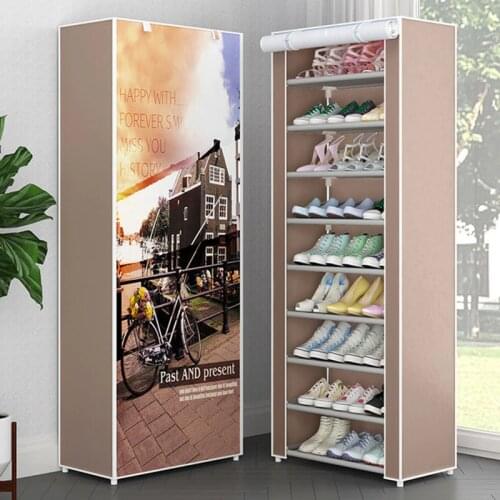 Simple Multi-layer Combination Dustproof Shoe Cabinet Non-woven Cloth Storage Shoe Rack Folding Metal Shoe Organizer Rack Shelf