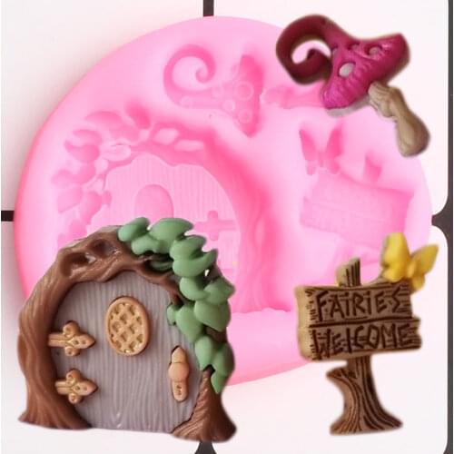 Fairy Garden Silicone Molds Door Cupcake Topper Fondant Mold DIY Baby Birthday Cake Decorating Tools Chocolate Candy Clay Mould