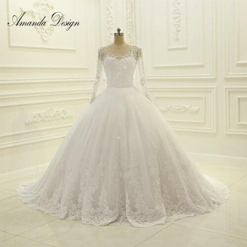 Amanda Design robe de bal Long Sleeve Lace Applique Bridal Dress 2020