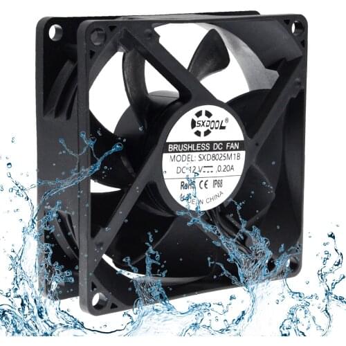 SXDOOL 80mm DC 12V Waterproof IP68 Cooling Fan,80X80X25mm High Speed CFM 3600RPM ,for Computer Chassis Cabinets PC Cooler