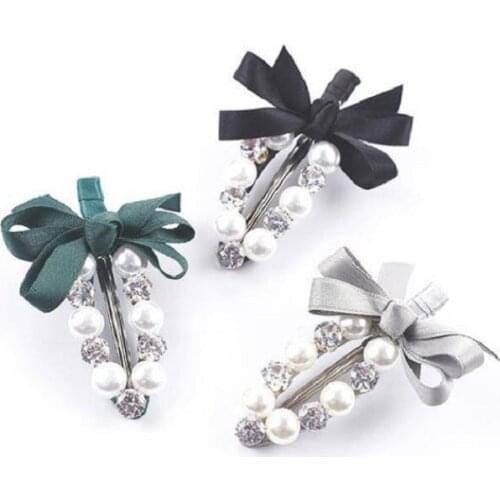 1PC Pure and Fresh Sweet Cloth Art Bow knot Diamond Pearl Duck Mouth Maiden Head Wear Creative Pearl Metal Colour Hair Clips