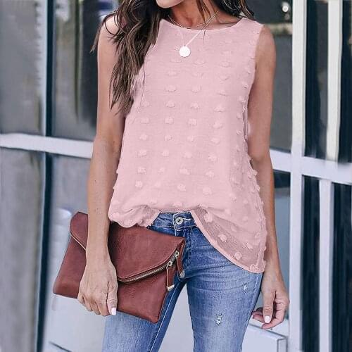 40# Solid Color Elegant Blouse Women Chiffon O Neck Sleeveless Womens Blouses 2021 Summer Casual Office Lady Blouse Blusas