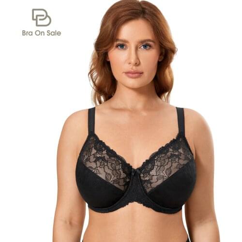 Womens Plus Size Full Figure Non Padded Underwire Floral Lace Minimizer Bra