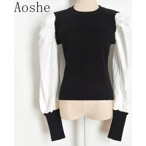 2020 Fall Fashion Sweater Women Pullovers Jumper O-neck Puff Long Sleeve Patchwork Women Clothes 2020 Female Fashion Pullover