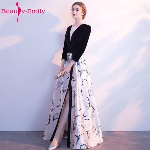 Beauty Emily Lace Beading Evening Dresses 2020 A-Line Sleeve Evening Party Dress Floor-Length Prom Dresses