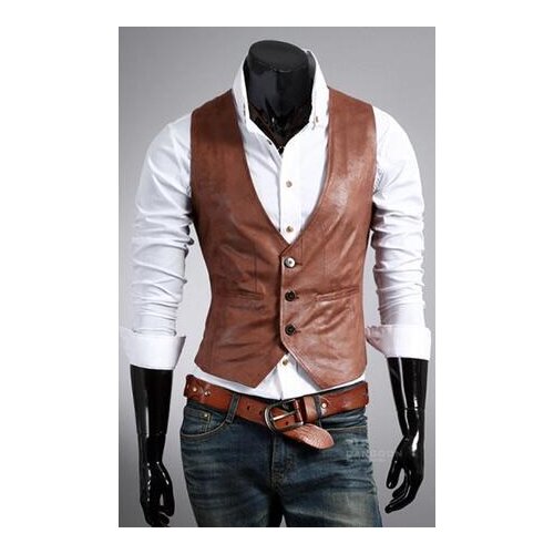 PU Leather Vest 2021 Special wholesale new men PU leather Slim plus size PU leather vest simple fashion wild vest Free shipping