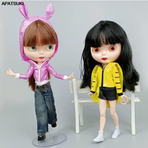 1pc Rabbit Ear Tiger Cat Hoodie Zipper Coat For Blythe Dolls Clothes Jacket Cosplay Costume 1/6 Dollhouse Accessories Kids Toys