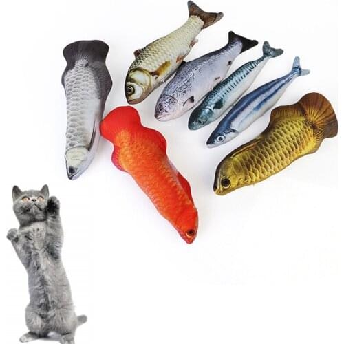 2 Size Cute Pet Toy Simulation Fish 3D Plush Pillow Doll Funny Cat Kitten Toy Molar Pet Cat Fish Toys Interactive Pet Supplies
