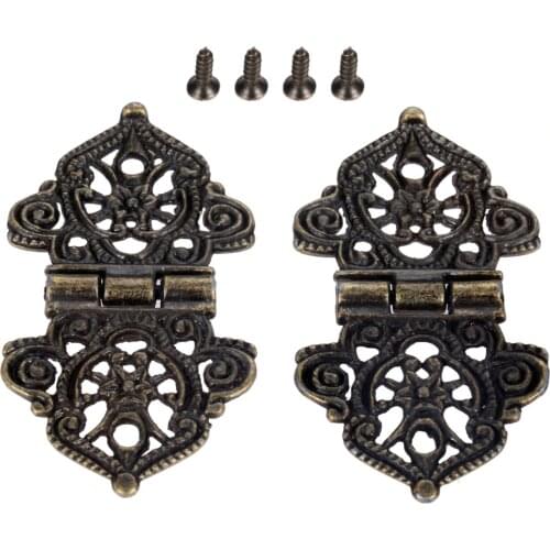 2Pcs Antique Bronze/Gold Cabinet Door Hinges Jewelry Wood Box Drawer Cupboard Decorative Hinge for Furniture Hardware 53*28mm